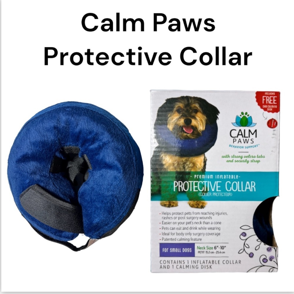 Calm Paws Protective Inflatable Collar with Calming Disk Size Small (6”- 10”)